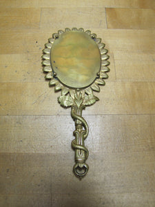 Serpent Snake Leaves Antique Decorative Arts Hand Mirror Ornate Bevel Edge Glass