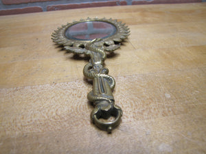 Serpent Snake Leaves Antique Decorative Arts Hand Mirror Ornate Bevel Edge Glass