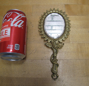 Serpent Snake Leaves Antique Decorative Arts Hand Mirror Ornate Bevel Edge Glass