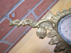 Serpent Snake Leaves Antique Decorative Arts Hand Mirror Ornate Bevel Edge Glass