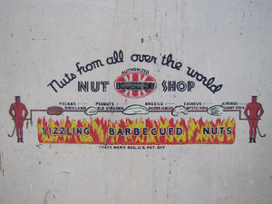 DOUBLE KAY KK NUT SHOP DEVILS TURNING SIZZLING BARBECUED NUTS Old WF Expo Sign