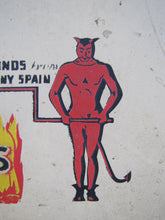 Load image into Gallery viewer, DOUBLE KAY KK NUT SHOP DEVILS TURNING SIZZLING BARBECUED NUTS Old WF Expo Sign

