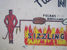Load image into Gallery viewer, DOUBLE KAY KK NUT SHOP DEVILS TURNING SIZZLING BARBECUED NUTS Old WF Expo Sign
