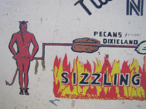 DOUBLE KAY KK NUT SHOP DEVILS TURNING SIZZLING BARBECUED NUTS Old WF Expo Sign