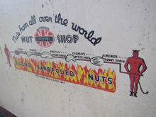 Load image into Gallery viewer, DOUBLE KAY KK NUT SHOP DEVILS TURNING SIZZLING BARBECUED NUTS Old WF Expo Sign
