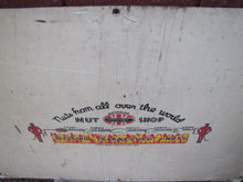 Load image into Gallery viewer, DOUBLE KAY KK NUT SHOP DEVILS TURNING SIZZLING BARBECUED NUTS Old WF Expo Sign
