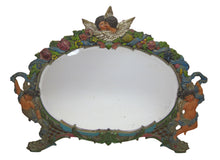 Load image into Gallery viewer, Antique Cherubs Putto Evil Face Bevel Edge Mirror Easel Back Ornate Paint Detail
