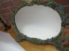 Load image into Gallery viewer, Antique Cherubs Putto Evil Face Bevel Edge Mirror Easel Back Ornate Paint Detail
