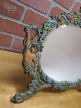 Load image into Gallery viewer, Antique Cherubs Putto Evil Face Bevel Edge Mirror Easel Back Ornate Paint Detail

