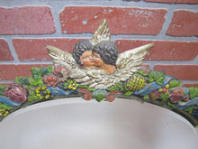Load image into Gallery viewer, Antique Cherubs Putto Evil Face Bevel Edge Mirror Easel Back Ornate Paint Detail
