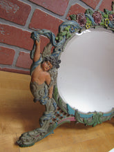 Load image into Gallery viewer, Antique Cherubs Putto Evil Face Bevel Edge Mirror Easel Back Ornate Paint Detail
