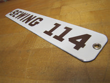 Load image into Gallery viewer, SEWING 114 Old Brown White Porcelain Sign School Class Room Grommets Arts Crafts
