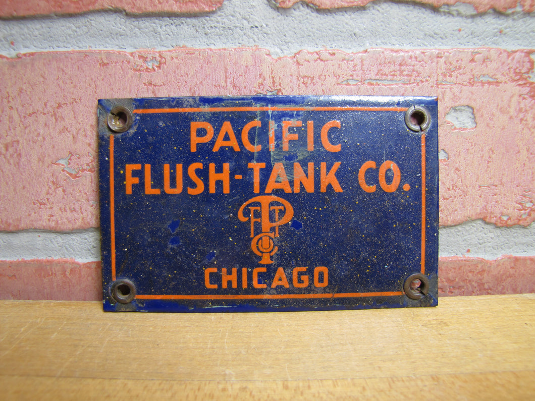 PACIFIC FLUSH TANK Co CHICAGO Original Old Porcelain Sign Sewage Sewar Waste Ad