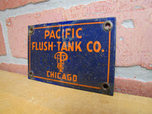 Load image into Gallery viewer, PACIFIC FLUSH TANK Co CHICAGO Original Old Porcelain Sign Sewage Sewar Waste Ad
