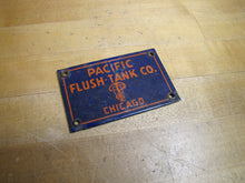 Load image into Gallery viewer, PACIFIC FLUSH TANK Co CHICAGO Original Old Porcelain Sign Sewage Sewar Waste Ad
