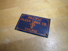 Load image into Gallery viewer, PACIFIC FLUSH TANK Co CHICAGO Original Old Porcelain Sign Sewage Sewar Waste Ad
