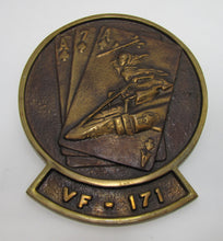 Load image into Gallery viewer, VF-171 UNITED STATES NAVY Old Brass Plaque Sign Fighter Squadron Cards Missile
