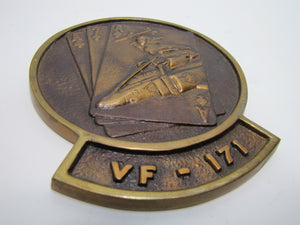 VF-171 UNITED STATES NAVY Old Brass Plaque Sign Fighter Squadron Cards Missile