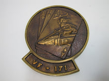 Load image into Gallery viewer, VF-171 UNITED STATES NAVY Old Brass Plaque Sign Fighter Squadron Cards Missile
