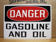 Load image into Gallery viewer, DANGER GASOLINE AND OIL Original Old Safety Sign Stonehouse NOS Industrial Shop
