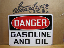 Load image into Gallery viewer, DANGER GASOLINE AND OIL Original Old Safety Sign Stonehouse NOS Industrial Shop
