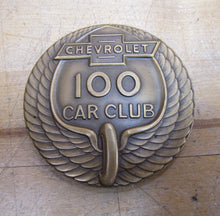 Load image into Gallery viewer, CHEVROLET 100 CAR CLUB Old Bronze Brass Paperweight Medallion Advertising Chevy
