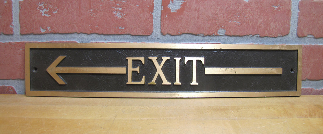 EXIT ARROW Old Embossed Advertising Sign Industrial Business Shop Bronze Brass