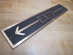 EXIT ARROW Old Embossed Advertising Sign Industrial Business Shop Bronze Brass