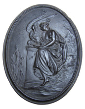 Load image into Gallery viewer, Antique Cast Iron Plaque Partially Nude Maiden Water Dish Eagle High Relief Art
