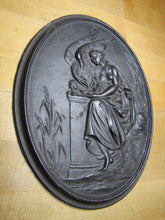 Load image into Gallery viewer, Antique Cast Iron Plaque Partially Nude Maiden Water Dish Eagle High Relief Art
