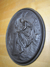 Load image into Gallery viewer, Antique Cast Iron Plaque Partially Nude Maiden Water Dish Eagle High Relief Art
