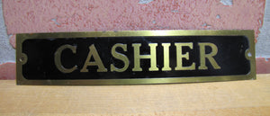 CASHIER Original Old Brass & Black Store Display Advertising Sign Business Diner