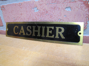 CASHIER Original Old Brass & Black Store Display Advertising Sign Business Diner