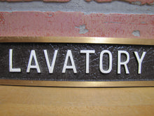 Load image into Gallery viewer, LAVATORY Old Embossed Advertising Sign Bathroom Restroom Toilet Bronze Brass Ad
