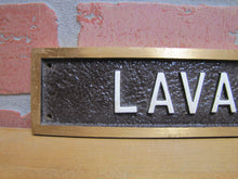 Load image into Gallery viewer, LAVATORY Old Embossed Advertising Sign Bathroom Restroom Toilet Bronze Brass Ad
