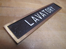 Load image into Gallery viewer, LAVATORY Old Embossed Advertising Sign Bathroom Restroom Toilet Bronze Brass Ad
