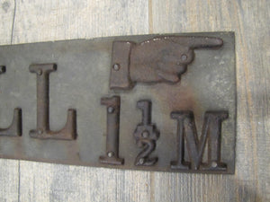 WYNANTSKILL 1 1/2 M HAND FINGER POINTING Antique Street Road Highway Town Sign