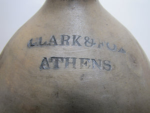 CLARK & FOX ATHENS Antique Stoneware Ovoid Jug w Handle Grocery Distillery 19c