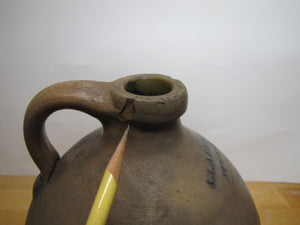 CLARK & FOX ATHENS Antique Stoneware Ovoid Jug w Handle Grocery Distillery 19c