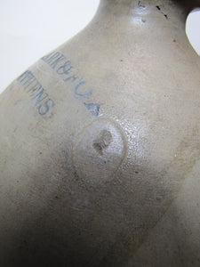 CLARK & FOX ATHENS Antique Stoneware Ovoid Jug w Handle Grocery Distillery 19c
