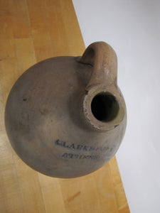 CLARK & FOX ATHENS Antique Stoneware Ovoid Jug w Handle Grocery Distillery 19c