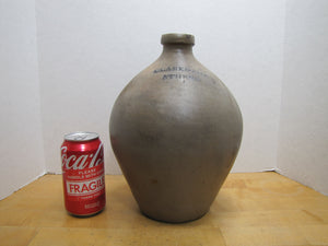 CLARK & FOX ATHENS Antique Stoneware Ovoid Jug w Handle Grocery Distillery 19c