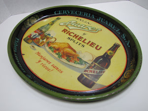 JUAREZ & RICHELIEU Antique Beer Ad Tray Sign AMERICAN ART WORKS COSHOCTON O USA