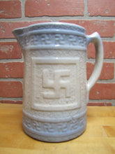 Load image into Gallery viewer, Good Luck Swirling Logs Antique Stoneware Pottery Pitcher Blue White Embossed
