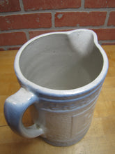 Load image into Gallery viewer, Good Luck Swirling Logs Antique Stoneware Pottery Pitcher Blue White Embossed
