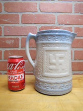 Load image into Gallery viewer, Good Luck Swirling Logs Antique Stoneware Pottery Pitcher Blue White Embossed
