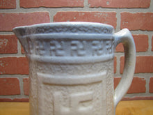 Load image into Gallery viewer, Good Luck Swirling Logs Antique Stoneware Pottery Pitcher Blue White Embossed
