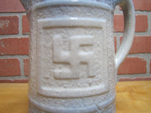 Load image into Gallery viewer, Good Luck Swirling Logs Antique Stoneware Pottery Pitcher Blue White Embossed

