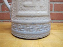 Load image into Gallery viewer, Good Luck Swirling Logs Antique Stoneware Pottery Pitcher Blue White Embossed
