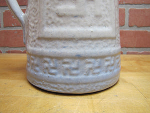 Good Luck Swirling Logs Antique Stoneware Pottery Pitcher Blue White Embossed
